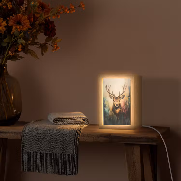 Hert - Geverfd - Gewei - Bruin Light Box met kabel (Tafellamp) klein -sfeer4