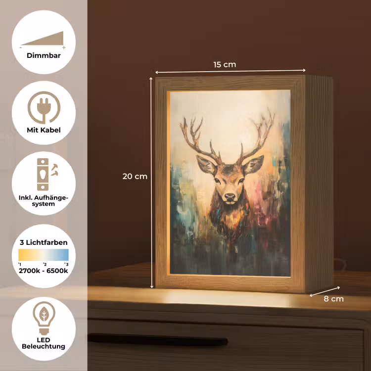 Hert - Geverfd - Gewei - Bruin Light Box met kabel (Tafellamp) klein -USP_DE