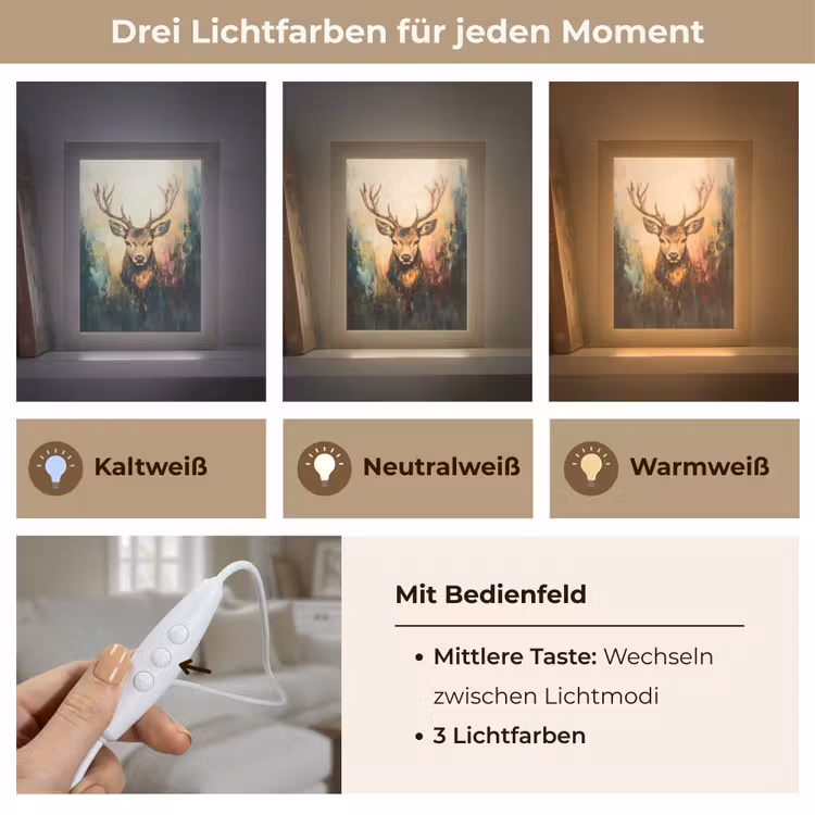 Hert - Geverfd - Gewei - Bruin Light Box met kabel (Tafellamp) klein -USP_lichtkleurDE