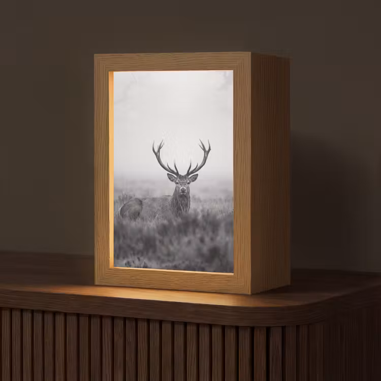 Hert - Mistig - Zwart - Wit Light Box met kabel (Tafellamp) klein -z3d_website