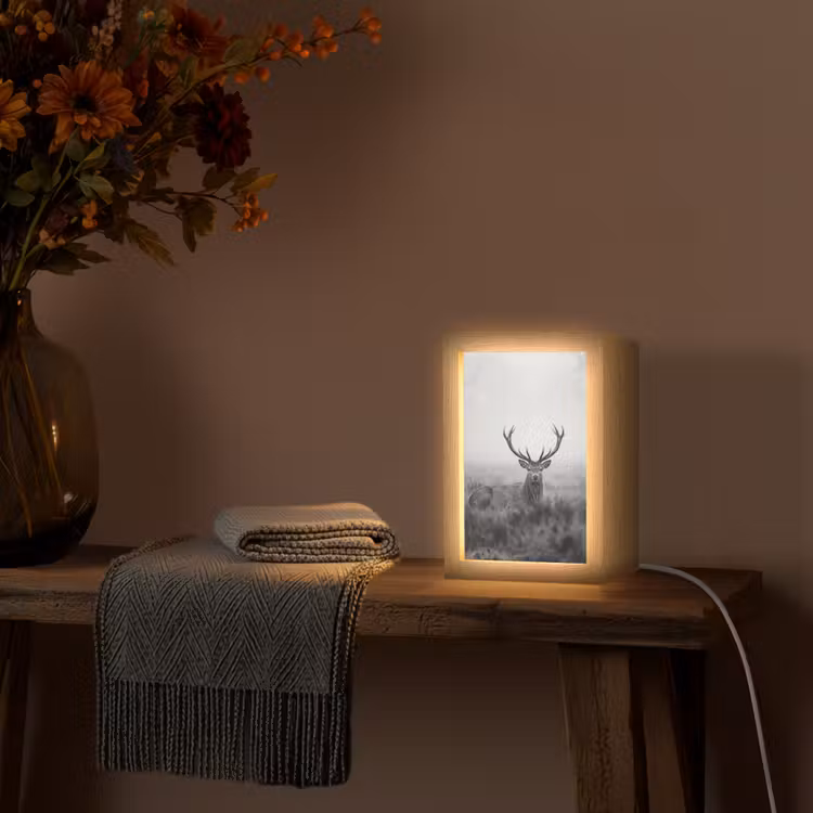 Hert - Mistig - Zwart - Wit Light Box met kabel (Tafellamp) klein -sfeer4