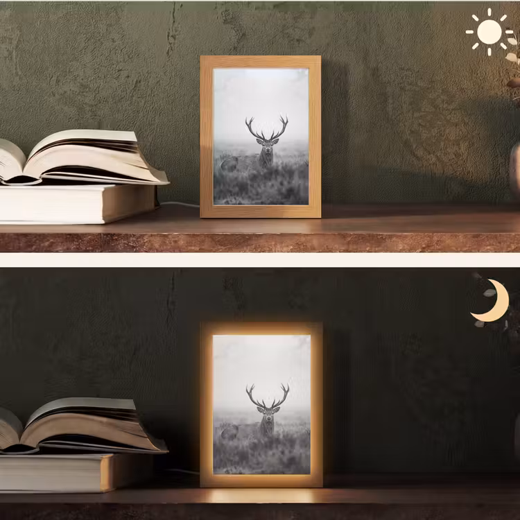 Hert - Mistig - Zwart - Wit Light Box met kabel (Tafellamp) klein -sfeer3