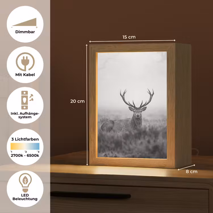 Hert - Mistig - Zwart - Wit Light Box met kabel (Tafellamp) klein -USP_DE