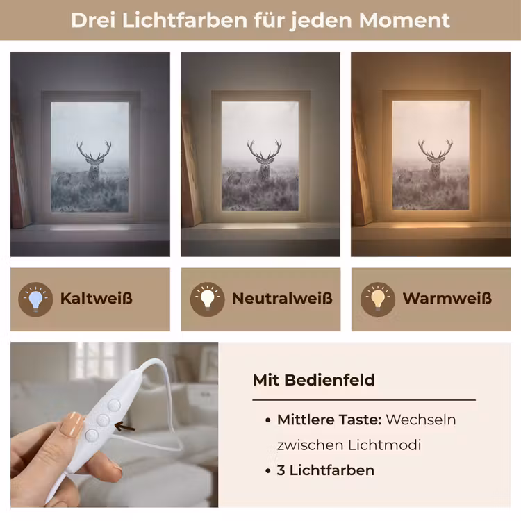 Hert - Mistig - Zwart - Wit Light Box met kabel (Tafellamp) klein -USP_lichtkleurDE