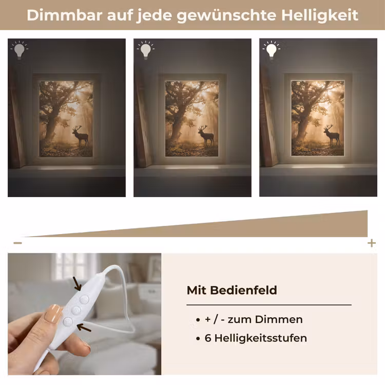 Hert - Bos - Mistig - Natuur - Goud Light Box met kabel (Tafellamp) klein -USP_dimbaarDE