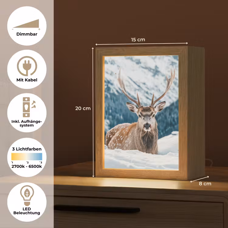 Hert - Landschap - Winter - Natuur - Dieren - Bergen Light Box met kabel (Tafellamp) klein -USP_DE