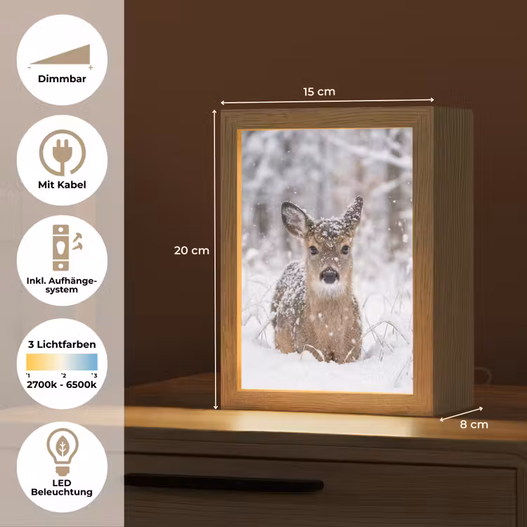 Hert - Sneeuw - Bos - Dieren - Vertederend Light Box met kabel (Tafellamp) klein -USP_DE