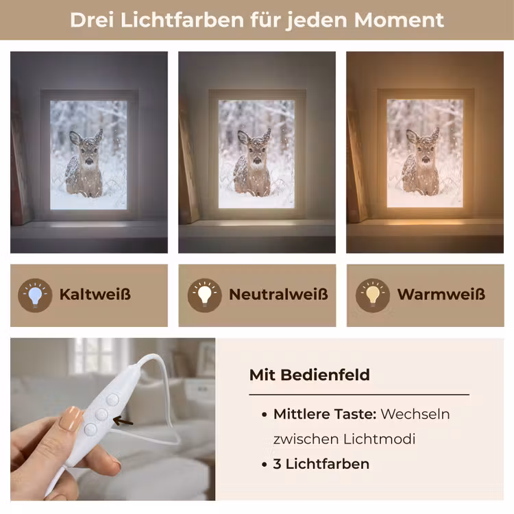 Hert - Sneeuw - Bos - Dieren - Vertederend Light Box met kabel (Tafellamp) klein -USP_lichtkleurDE