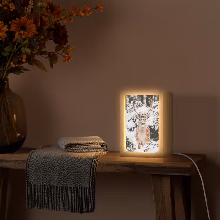 Hert - Sneeuw - Winter - Bos - Dieren Light Box met kabel (Tafellamp) klein -sfeer4