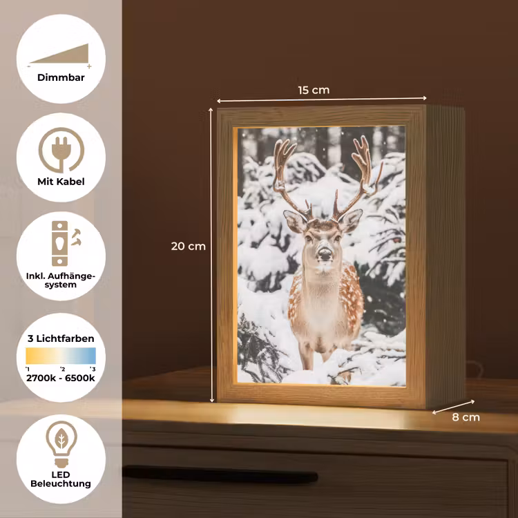 Hert - Sneeuw - Winter - Bos - Dieren Light Box met kabel (Tafellamp) klein -USP_DE