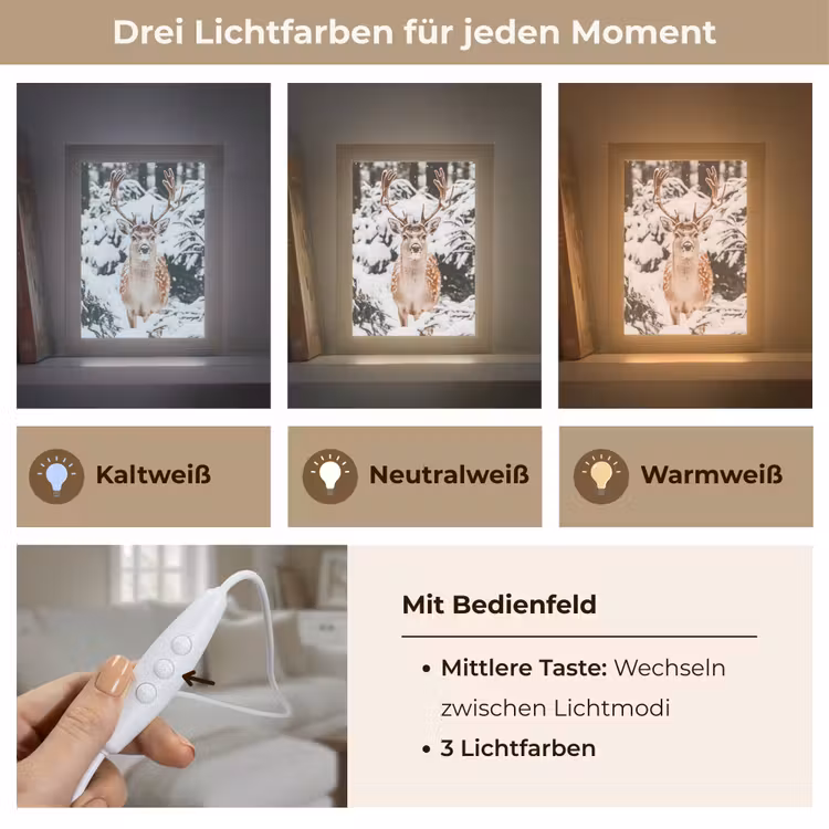 Hert - Sneeuw - Winter - Bos - Dieren Light Box met kabel (Tafellamp) klein -USP_lichtkleurDE
