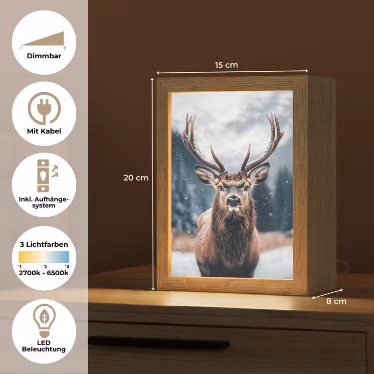 Hert - Dieren - Landschap - Winter - Sneeuw Light Box met kabel (Tafellamp) klein -USP_DE