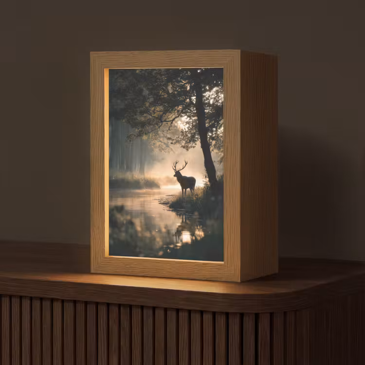 Hert - Bosbeek - Mystiek Light Box met kabel (Tafellamp) klein -z3d_website