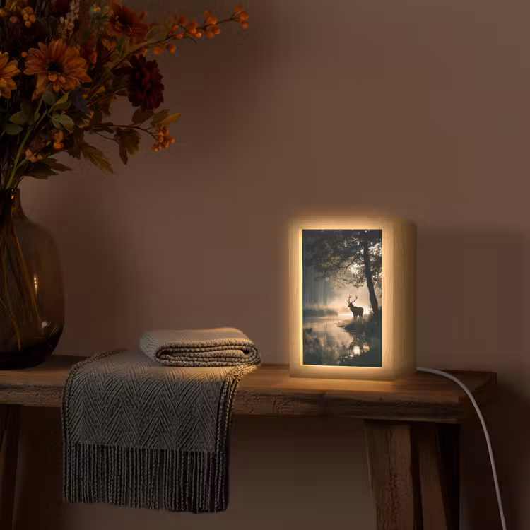 Hert - Bosbeek - Mystiek Light Box met kabel (Tafellamp) klein -sfeer4