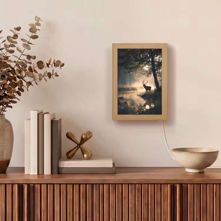 Hert - Bosbeek - Mystiek Light Box met kabel (Tafellamp) klein -sfeer2