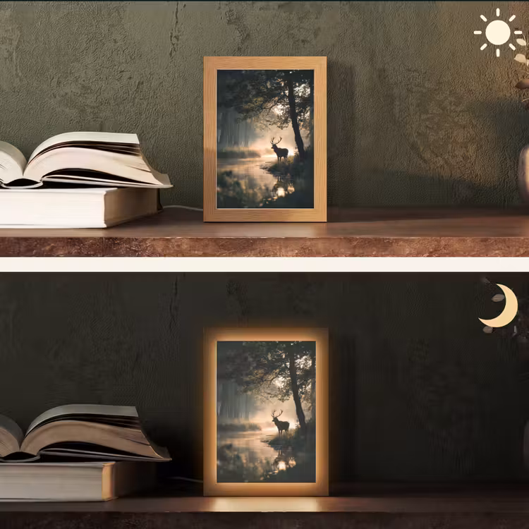 Hert - Bosbeek - Mystiek Light Box met kabel (Tafellamp) klein -sfeer3