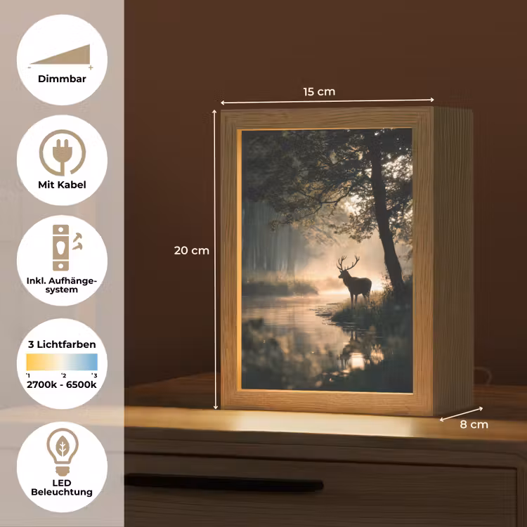 Hert - Bosbeek - Mystiek Light Box met kabel (Tafellamp) klein -USP_DE