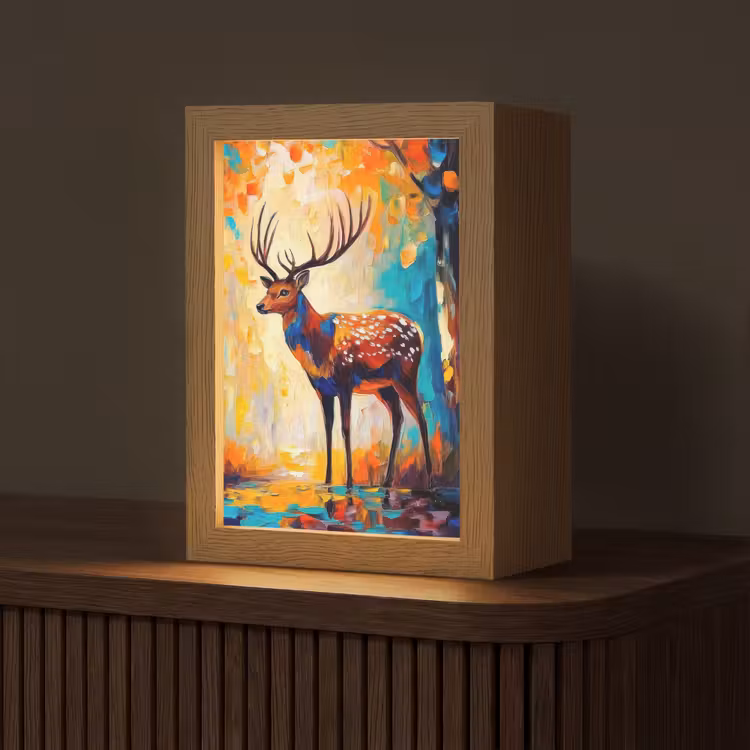 Hert - Bosdieren - Natuur - Kunst Light Box met kabel (Tafellamp) klein -z3d_website