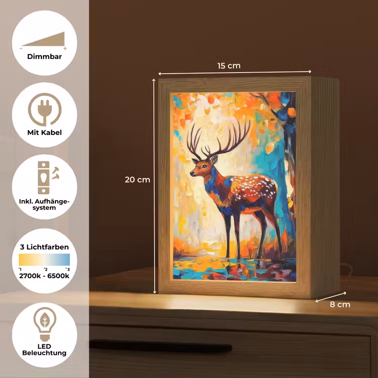 Hert - Bosdieren - Natuur - Kunst Light Box met kabel (Tafellamp) klein -USP_DE