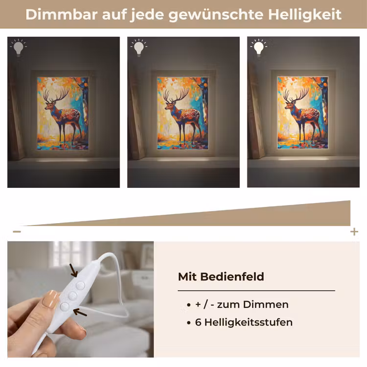 Hert - Bosdieren - Natuur - Kunst Light Box met kabel (Tafellamp) klein -USP_dimbaarDE