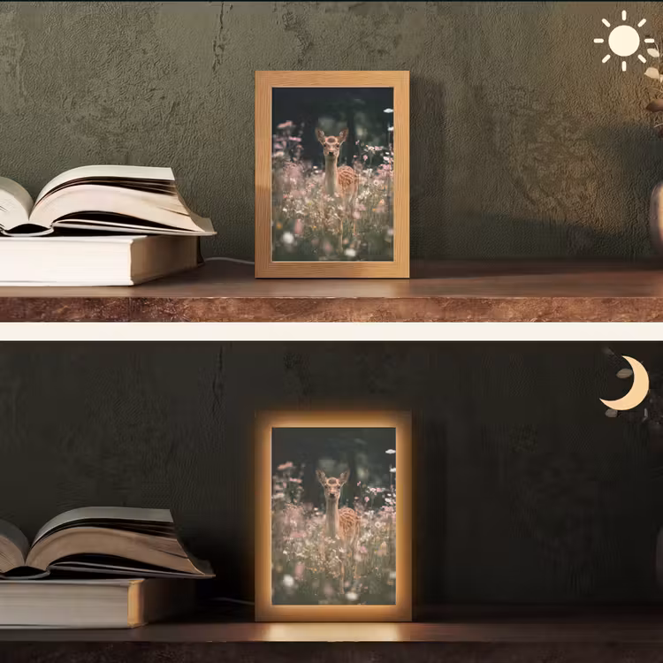Hert - Wilde bloemen - Bos Light Box met kabel (Tafellamp) klein -sfeer3
