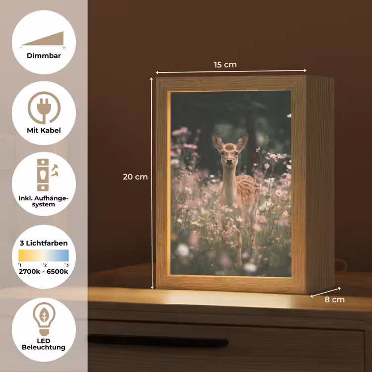 Hert - Wilde bloemen - Bos Light Box met kabel (Tafellamp) klein -USP_DE