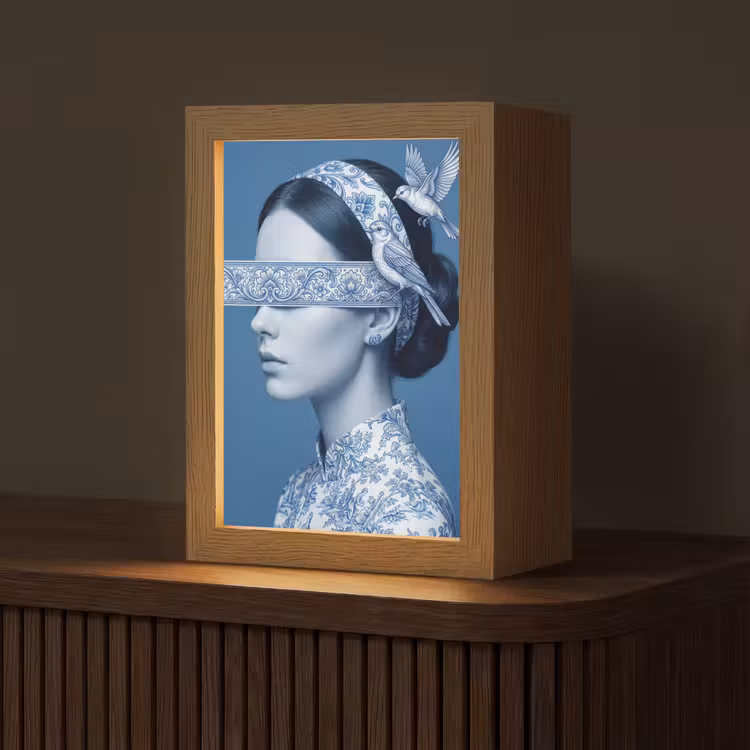 Portret - Klassiek - Wit - Blauw Light Box met kabel (Tafellamp) klein -z3d_website