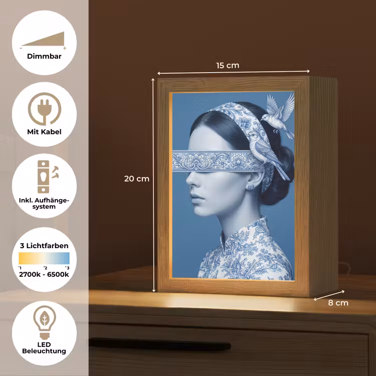 Portret - Klassiek - Wit - Blauw Light Box met kabel (Tafellamp) klein -USP_DE