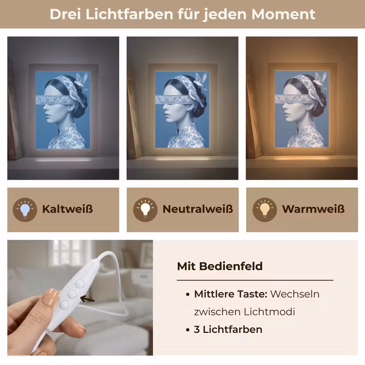 Portret - Klassiek - Wit - Blauw Light Box met kabel (Tafellamp) klein -USP_lichtkleurDE