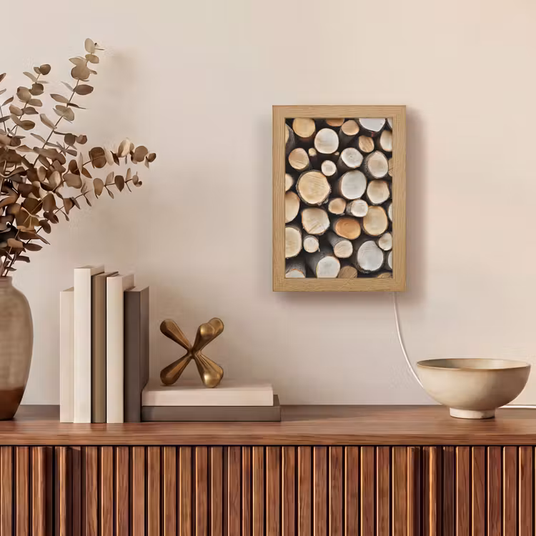Hout - Boomstammen - Textuur Light Box met kabel (Tafellamp) klein -sfeer2