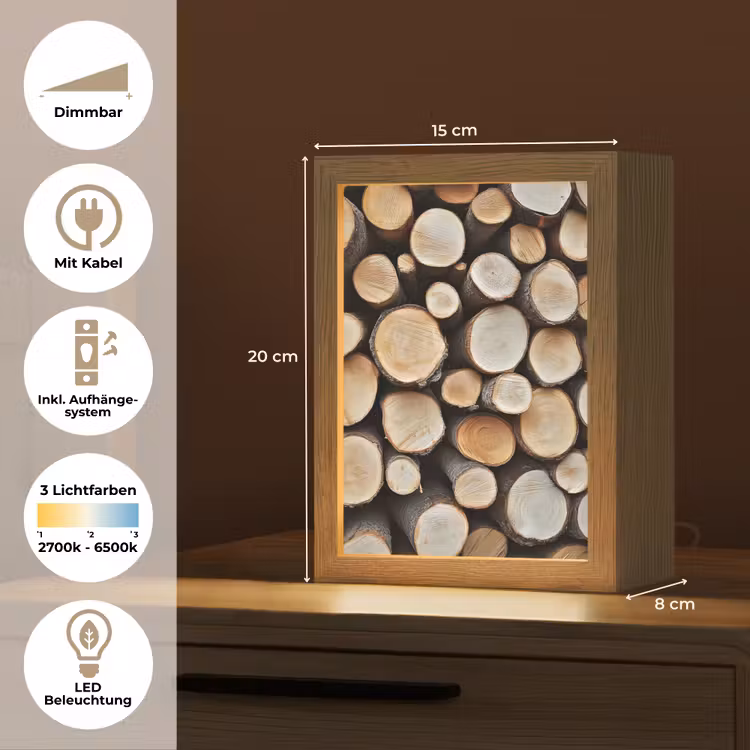 Hout - Boomstammen - Textuur Light Box met kabel (Tafellamp) klein -USP_DE