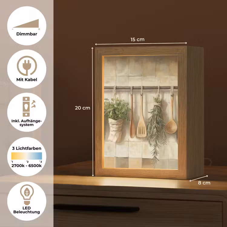 Hout - Keukengerei - Stilleven - Tegels Light Box met kabel (Tafellamp) klein -USP_DE