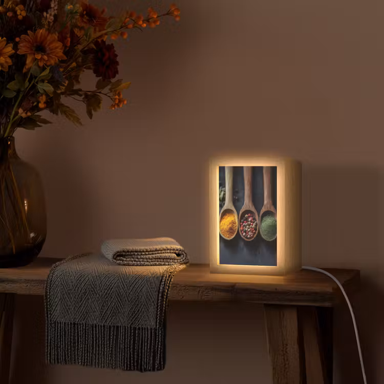Houten - Lepels - Specerijen - Kruiden Light Box met kabel (Tafellamp) klein -sfeer4