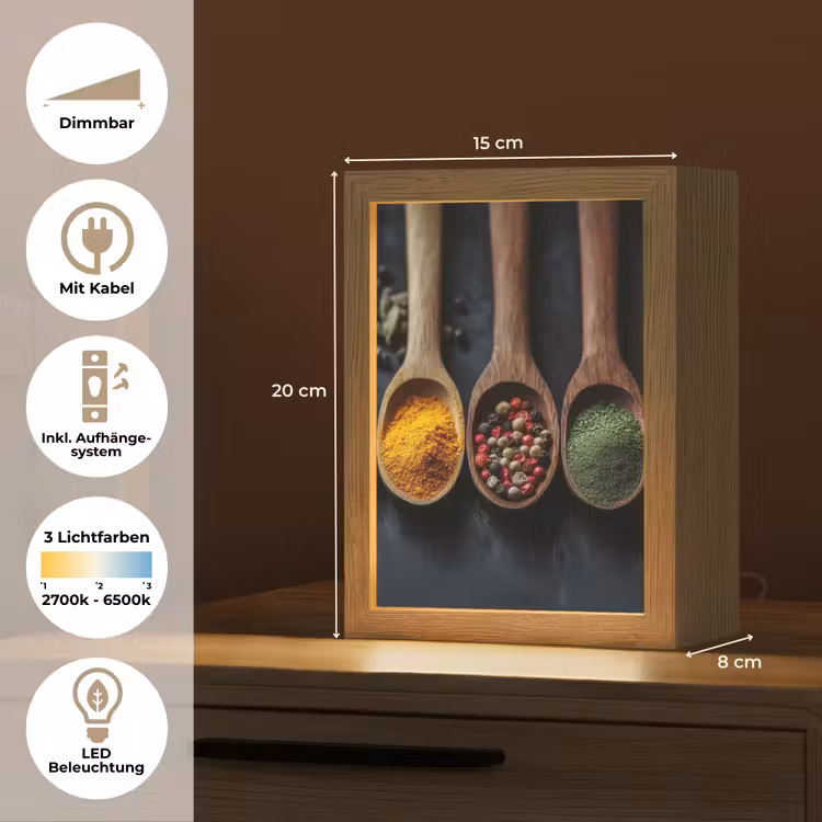 Houten - Lepels - Specerijen - Kruiden Light Box met kabel (Tafellamp) klein -USP_DE