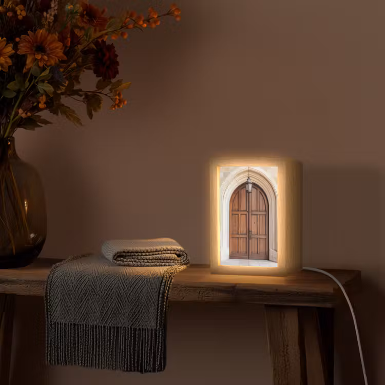 Houten - Deur - Lantaarn Light Box met kabel (Tafellamp) klein -sfeer4