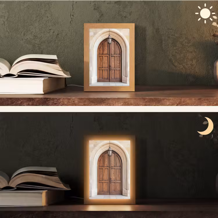 Houten - Deur - Lantaarn Light Box met kabel (Tafellamp) klein -sfeer3