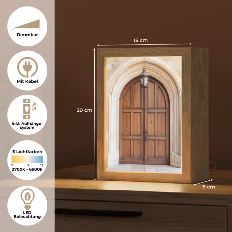 Houten - Deur - Lantaarn Light Box met kabel (Tafellamp) klein -USP_DE