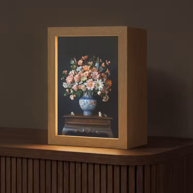 Hout - Vaas - Kleuren - Bloemen Light Box met kabel (Tafellamp) klein -z3d_website