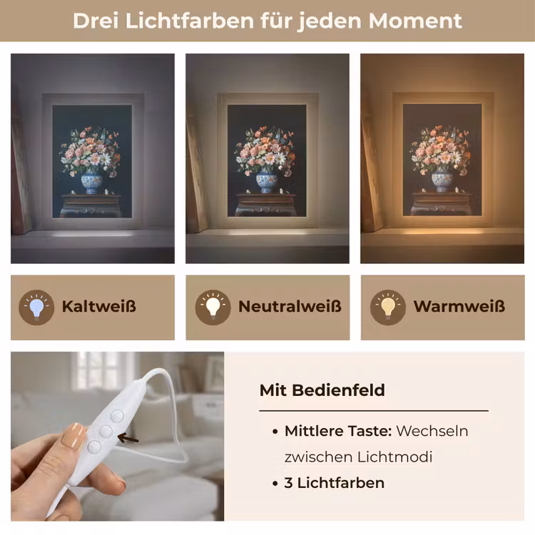 Hout - Vaas - Kleuren - Bloemen Light Box met kabel (Tafellamp) klein -USP_lichtkleurDE