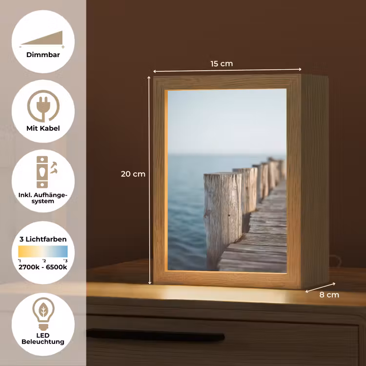 Houten steiger - Helderblauwe lucht Light Box met kabel (Tafellamp) klein -USP_DE