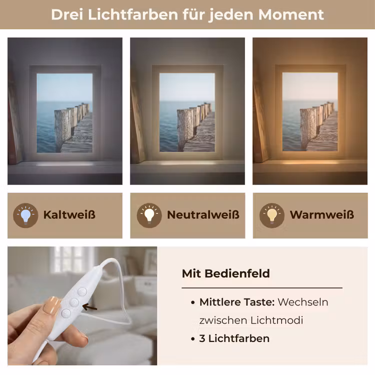 Houten steiger - Helderblauwe lucht Light Box met kabel (Tafellamp) klein -USP_lichtkleurDE