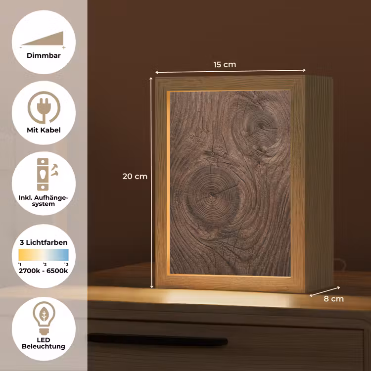 Houtnerf - Textuur - Patroon - Bruin - Rustiek Light Box met kabel (Tafellamp) klein -USP_DE
