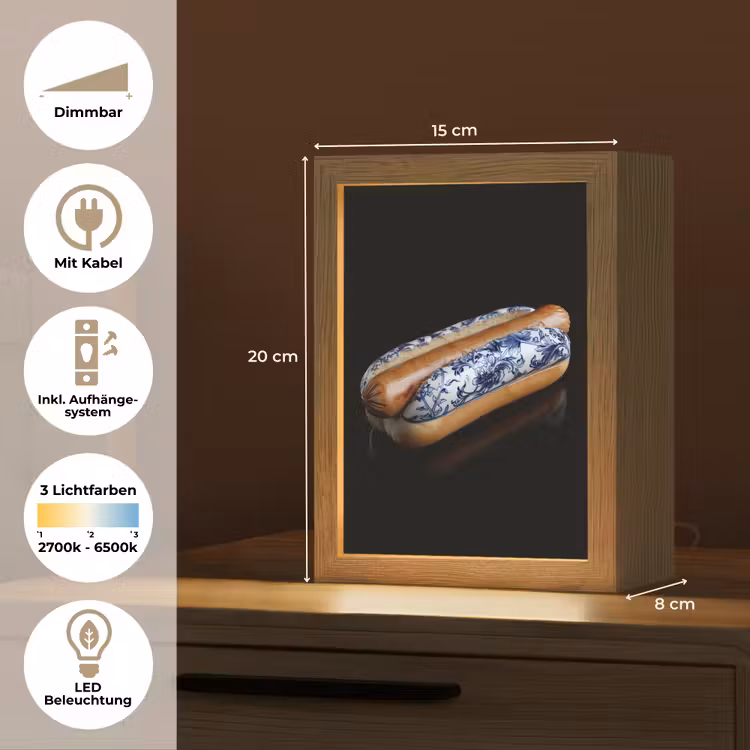 Hotdog - Porselein - Delfts blauw - Eten Light Box met kabel (Tafellamp) klein -USP_DE