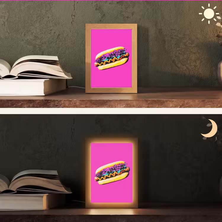 Hotdog - Roze - Retro Light Box met kabel (Tafellamp) klein -sfeer3