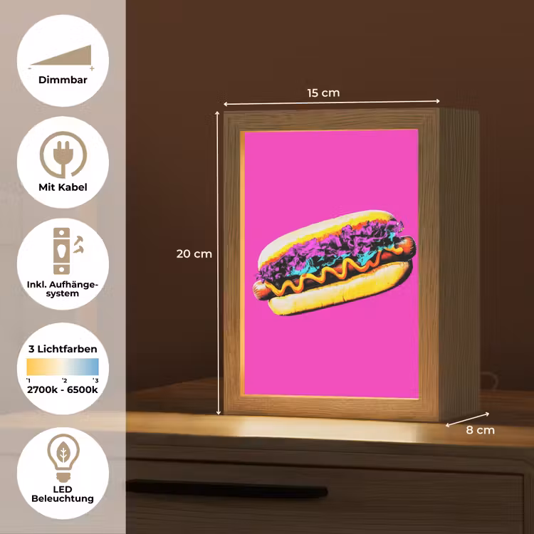 Hotdog - Roze - Retro Light Box met kabel (Tafellamp) klein -USP_DE