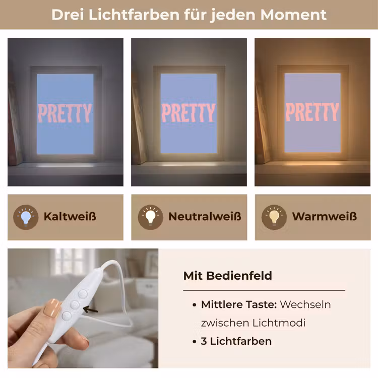 Pretty - Roze - Blauw - Golvend Light Box met kabel (Tafellamp) klein -USP_lichtkleurDE