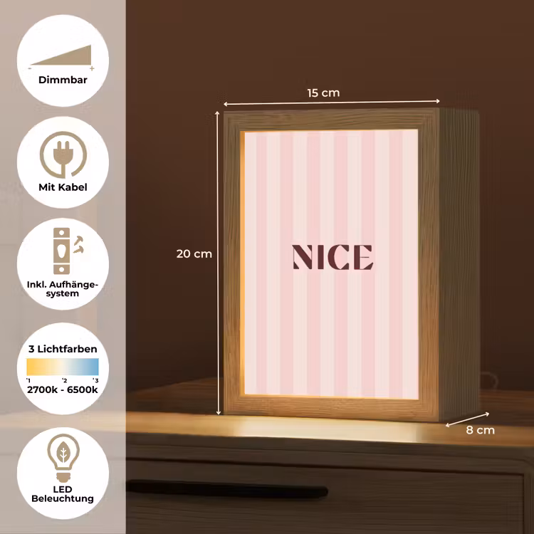 Nice - Strepen - Roze Light Box met kabel (Tafellamp) klein -USP_DE
