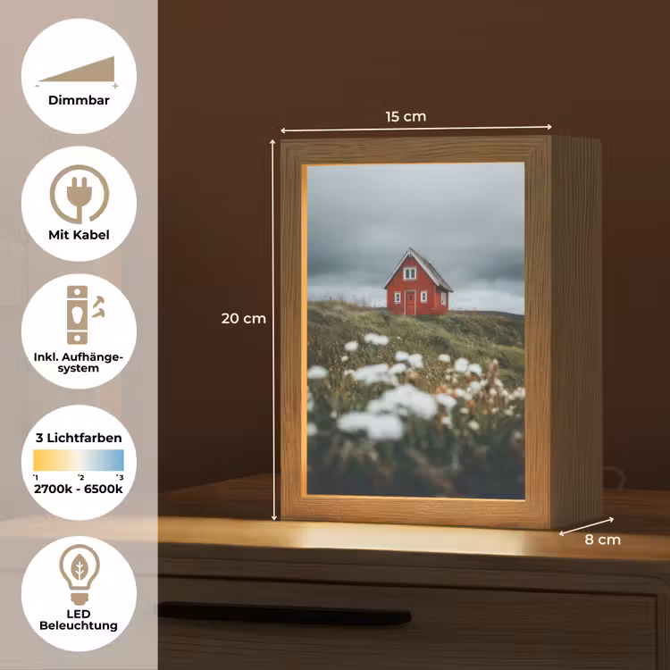 Heuvel - Huisje - Bloemen - Wit Light Box met kabel (Tafellamp) klein -USP_DE