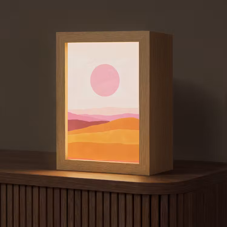 Heuvels - Oranje - Zon - Abstract Light Box met kabel (Tafellamp) klein -z3d_website