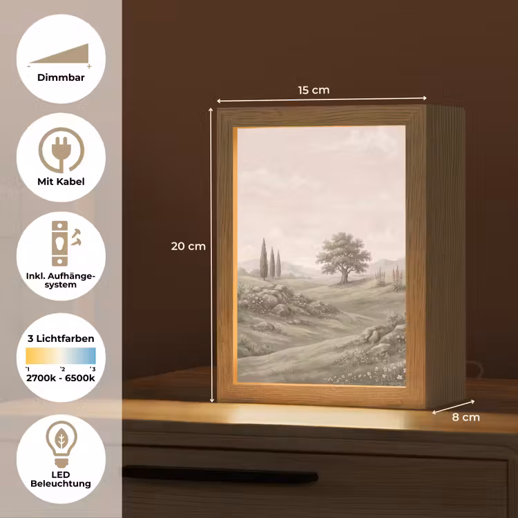 Heuvellandschap - Bomen - Natuur - Groen Light Box met kabel (Tafellamp) klein -USP_DE